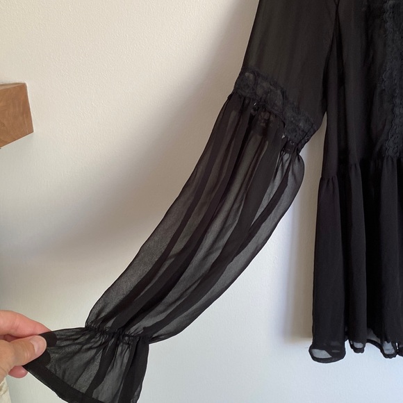 Free People womens  top black s/m sheer black long sleeve. - Picture 4 of 14